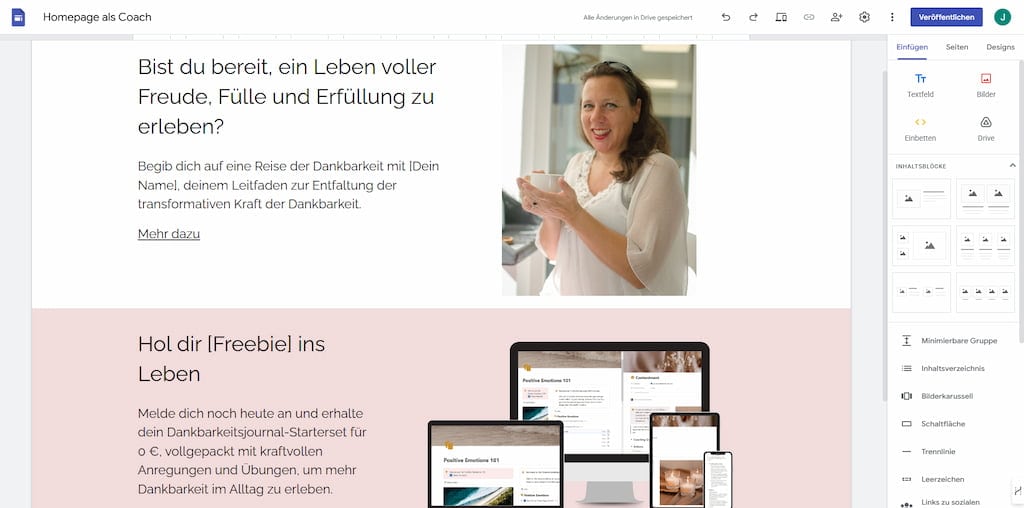 homepage als coach mit google sites