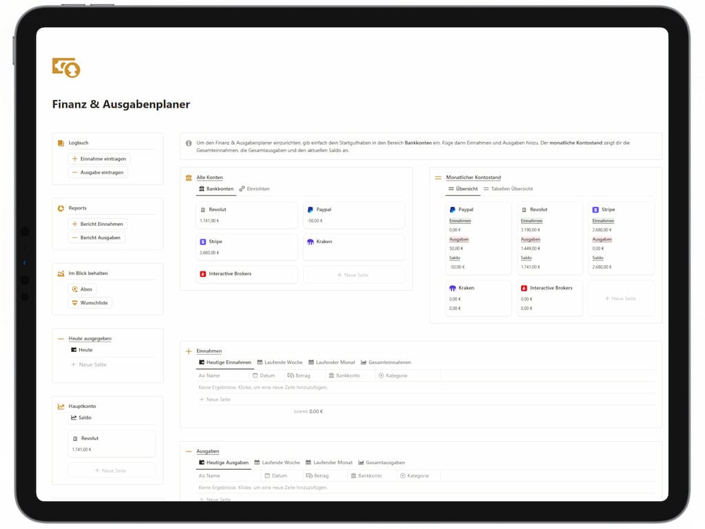 notion finanzplaner tablet