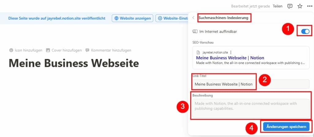 notion webseite seo