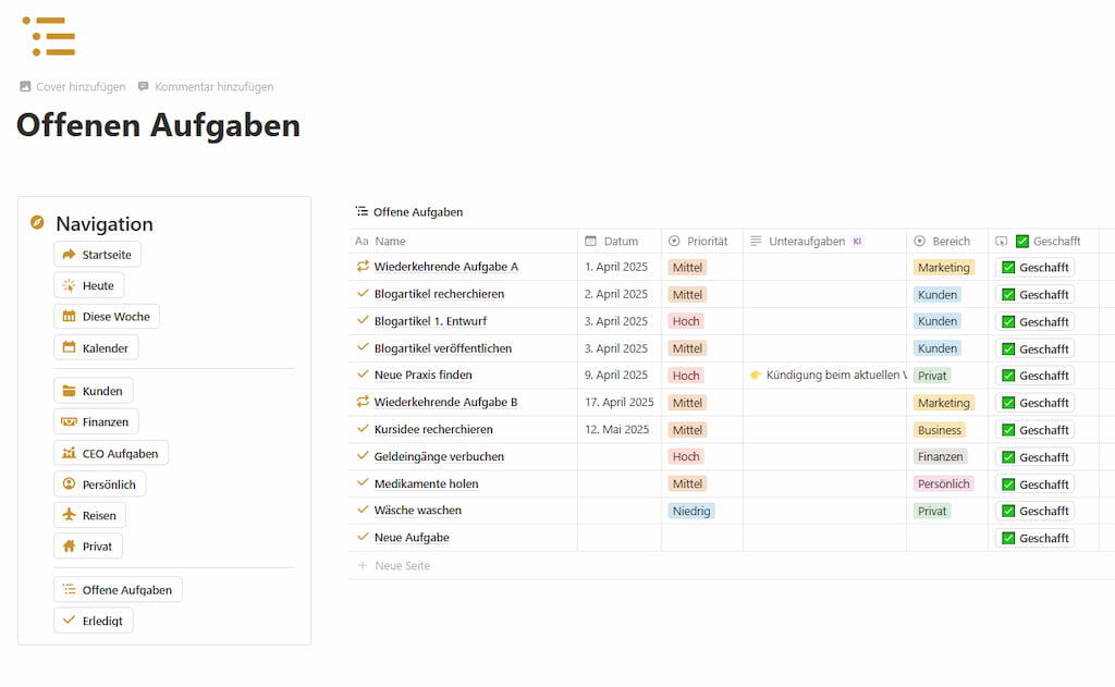 notion automation button datenbank